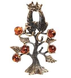 AM- 220 Фигурка «Коты на дереве» (латунь, янтарь)