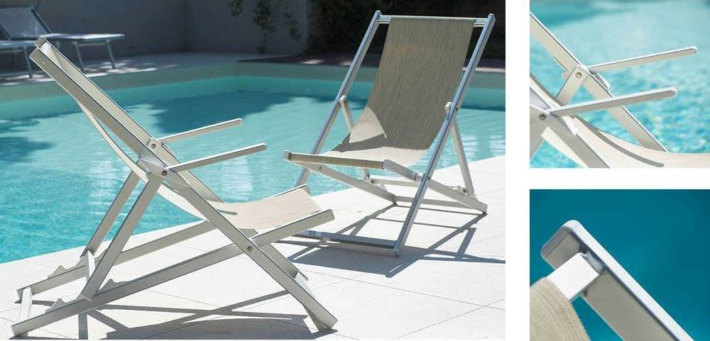 Кресло-шезлонг текстиленовое складное Magnani Sdraio, серебристый, серо-коричневый