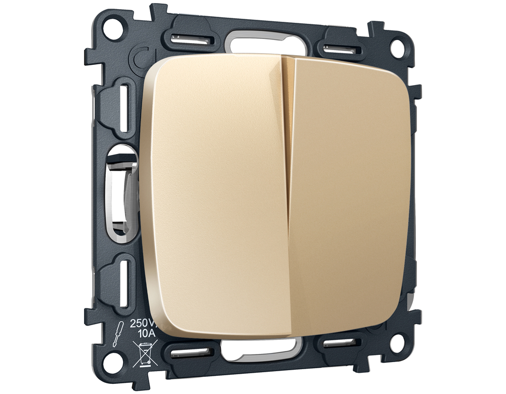 MO603030 Комплект механизма 2-клавишного перекрестного выключателя 10A-250V OMEGA Шампань QUANT (OP6030, VM125)