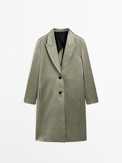 Massimo Dutti Длинное атласное пальто - Studio, светло-зеленый