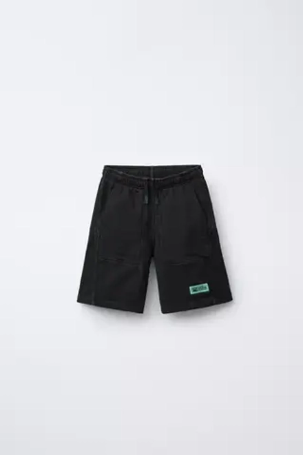 ZARA ШОРТЫ ИЗ МЯГКОЙ ТКАНИ С ЭФФЕКТОМ ПОТЕРТОСТИ, ЛИНЯЛЫЙ ЧЕРНЫЙ