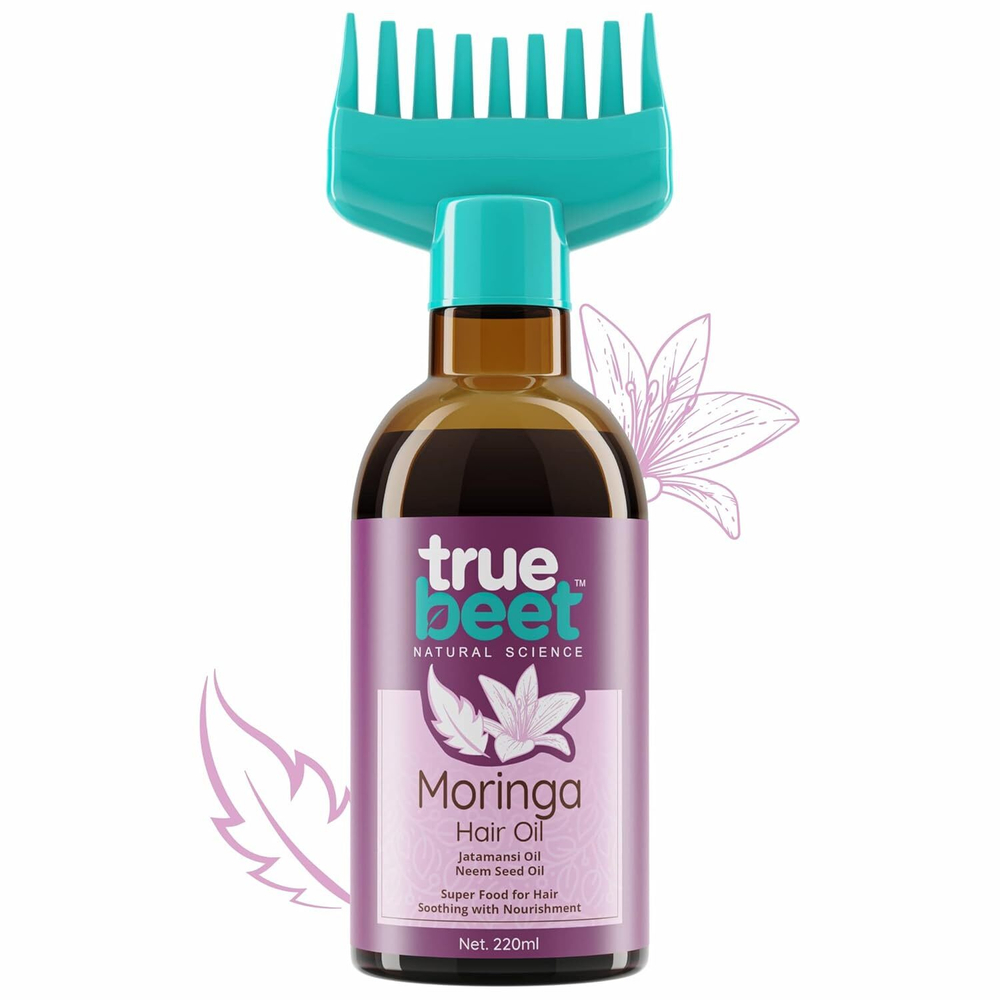 Truebeet Масло для волос Moringa Для успокоения и питания волос с маслом семян Ятаманси и Нима с расческой-апликатором для мужчин и женщин | Для всех типов волос (220 мл)