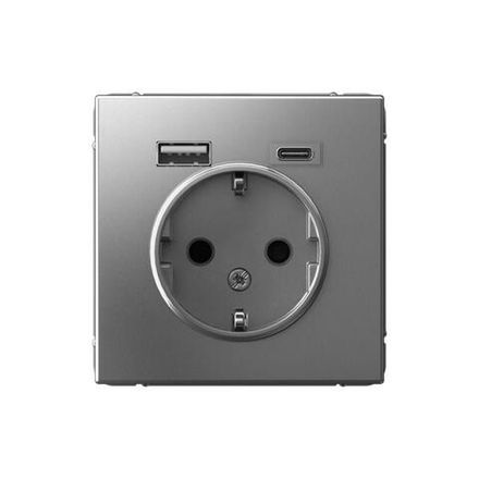 Розетка ArtGallery 16А с 2-мя заряд. устройствами USB A+C 5В/2.4А/3А 2х5В/1.5А механизм сталь SE GAL000932