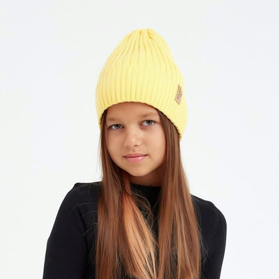 Шапка для девочек MINAKU с отворотом р. 52-56, жёлтый 7882380