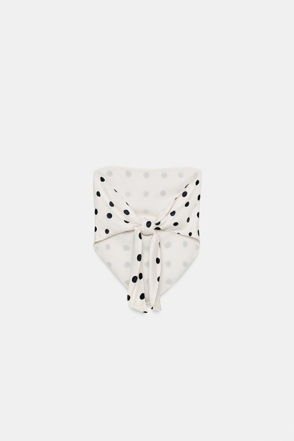 ZARA АТЛАСНЫЙ ТОП БЕЗ БРЕТЕЛЕЙ В ГОРОШЕК С ЗАВЯЗКАМИ, БЕЛЫЙ/ЧЕРНЫЙ