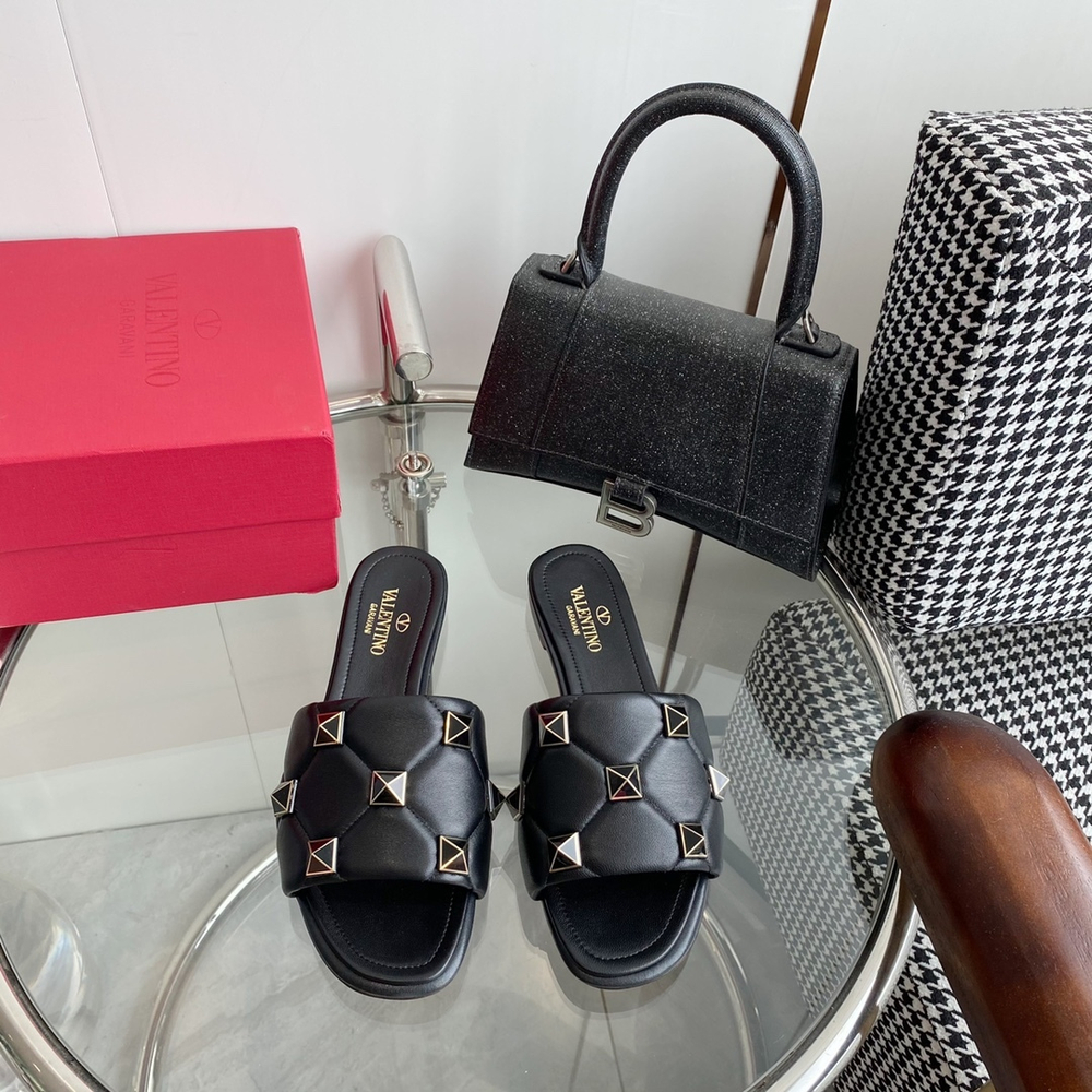 Valentino Flat Roman Stud Slide Sandal