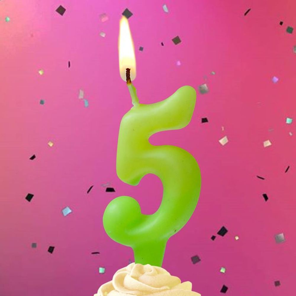 Свеча Цифра, 5 Люминесцентная, Флуор, 8 см, 1 шт.