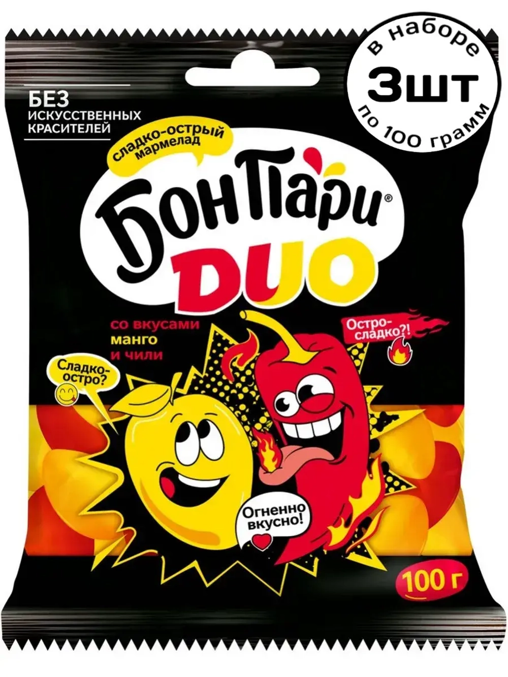 Мармелад Бон Пари Duo со вкусом Манго и Чили 100 г * 3 шт
