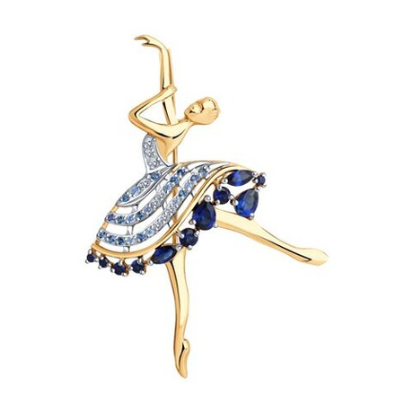 Брошь из золота с фианитами