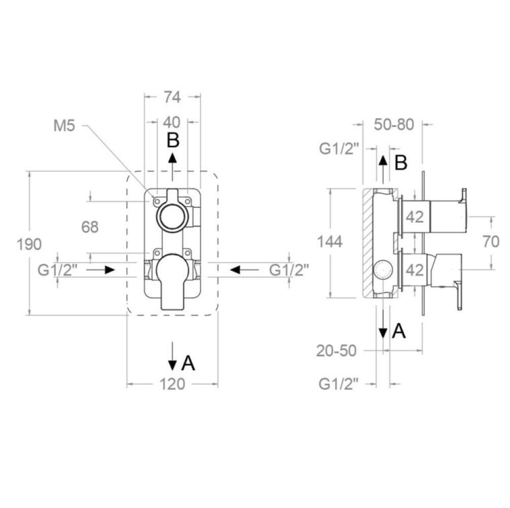 Встраиваемый смеситель для душа на 2 выхода BLAUTHERM 941512S