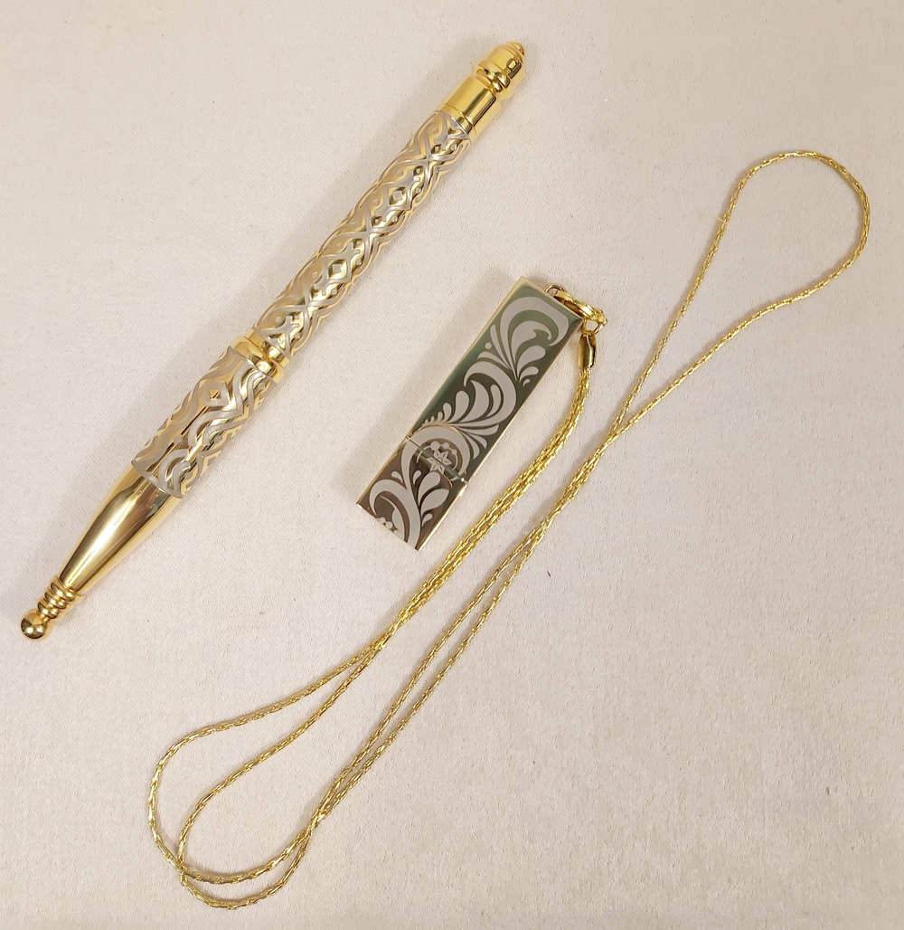 Набор ручка с флешкой "Герб РФ" 32гб (Златоуст)