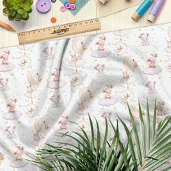 Ткань флис зайчики и слонята на месяцах и облаке