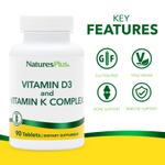 NaturesPlus, комплекс витаминов D3 и К, 90 таблеток