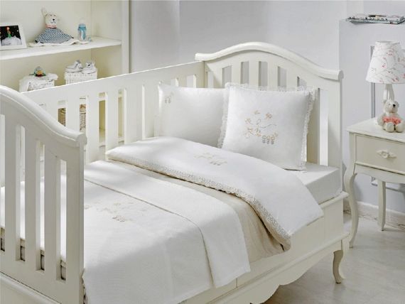 НАБОР ЯСЛИ Детское постельное белье с пледом STORK BEBE бежевый deluxe TIVOLYO HOME Турция