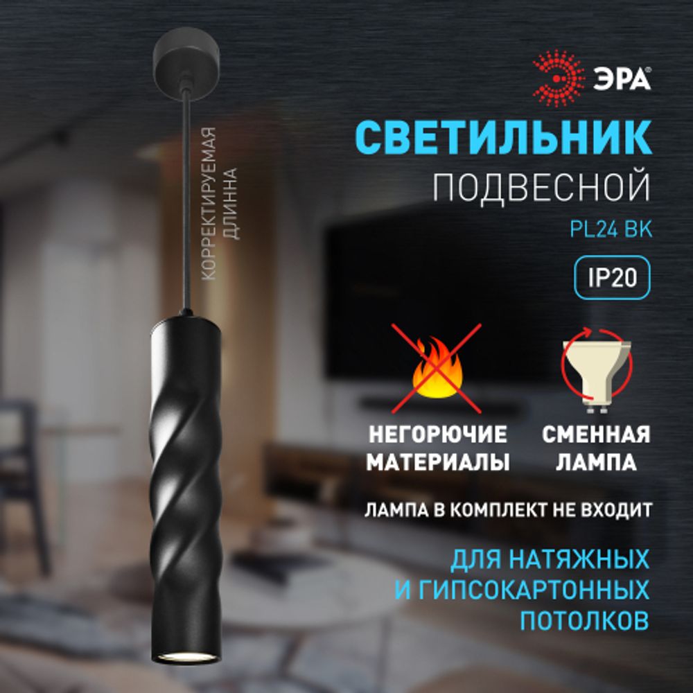 Cветильник потолочный ЭРА PL24 BK MR16 GU10 IP20 черный
