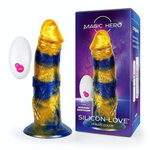 Желто-синий фантазийный вибратор с пультом ДУ - 21,5 см. (Цвет: разноцветный)