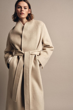 ZARA МИНИМАЛИСТИЧНОЕ ПАЛЬТО ИЗ СМЕСОВОЙ ШЕРСТИ — ZW COLLECTION LIMITED EDITION, БЕЖЕВЫЙ