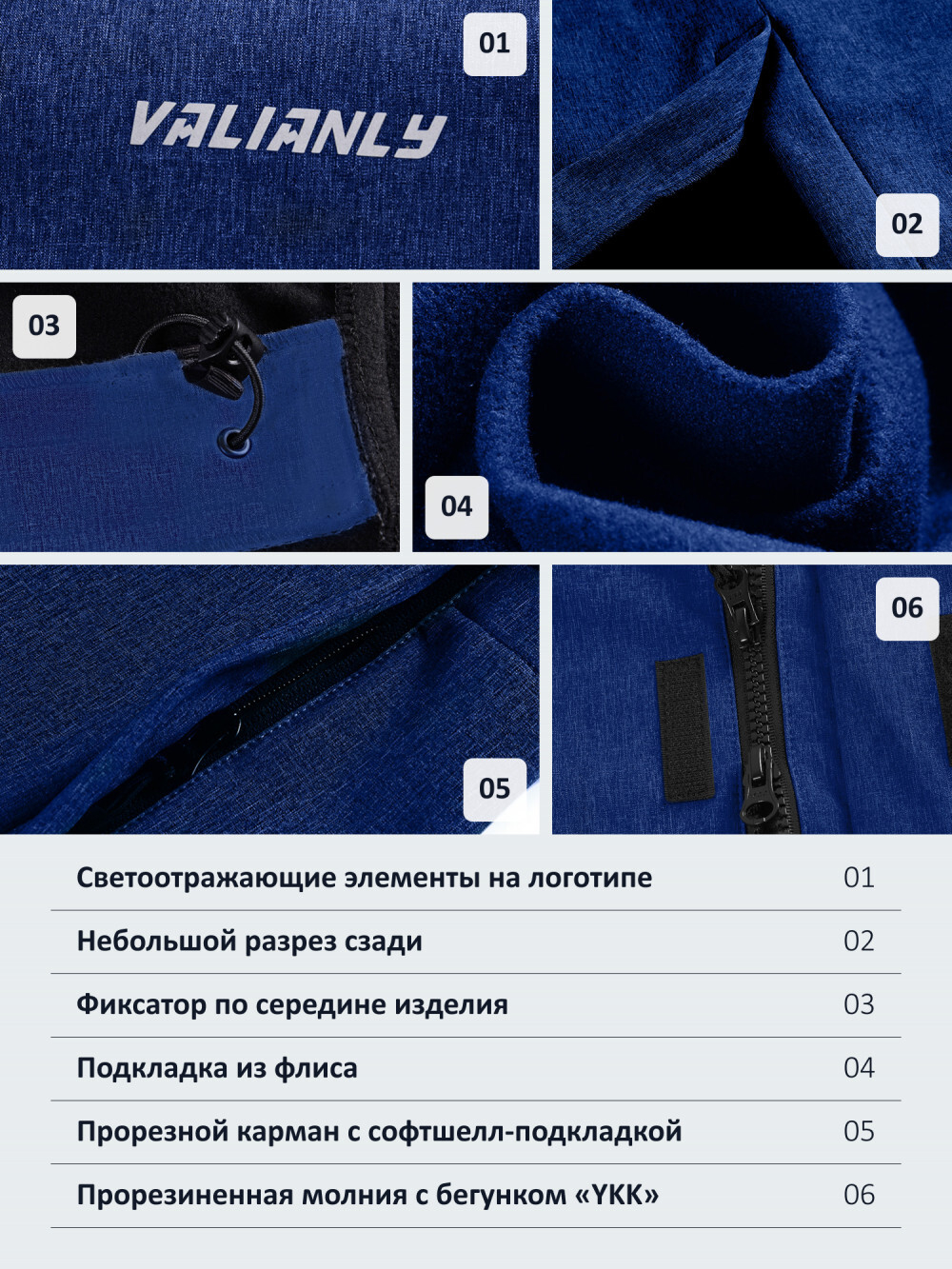 Парка спортивная мужская с капюшоном softshell синего цвета 9565S
