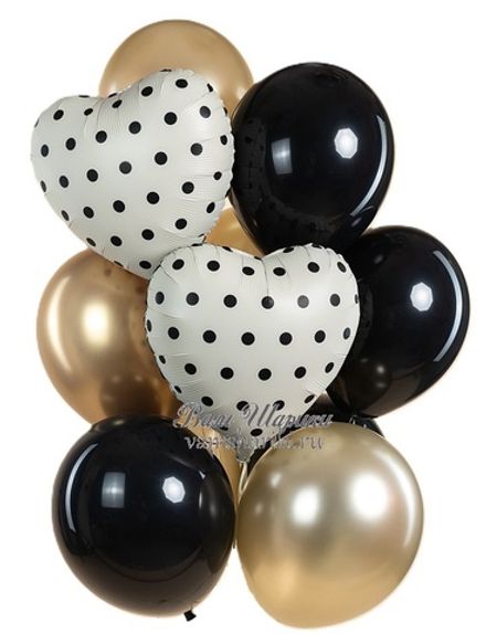 Букет шаров "Кремовые сердечки в горошек"