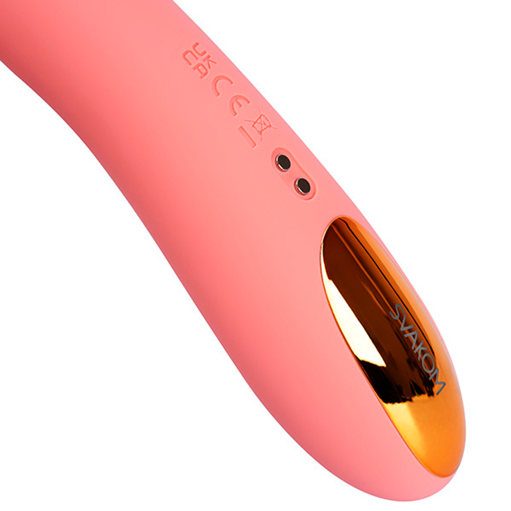 Персиковый интерактивный изогнутый вибратор 19,6см с функцией пенетрации Svakom Ava Neo App-Compatible Thrusting Vibrator SA059B-PP