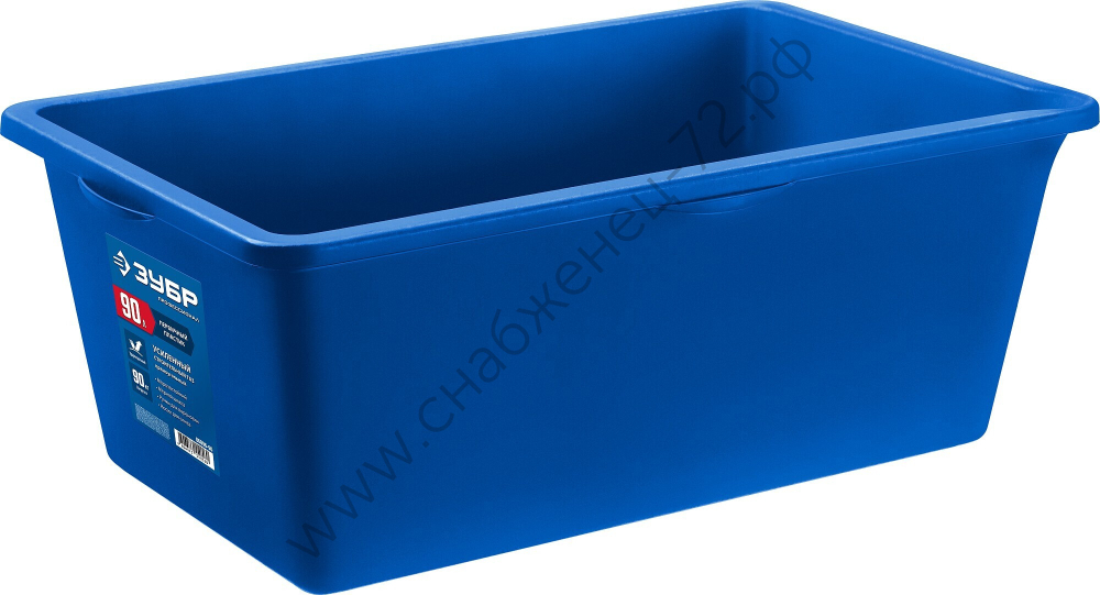 ЗУБР 90 л, первичный высокопрочный пластик, Усиленный прямоугольный строительный таз, МАСТЕР (06096-90)