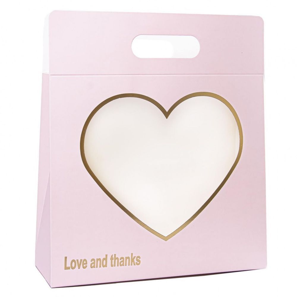 Сумочка для цветов с Сердцем 32*11*36 РОЗОВЫЙ