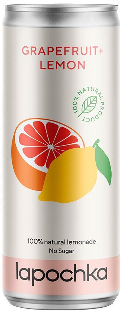 Газированный напиток Лапочка Грейпфрут + Лимон / Lapochka Grapefruit + Lemon 0.33 - банка