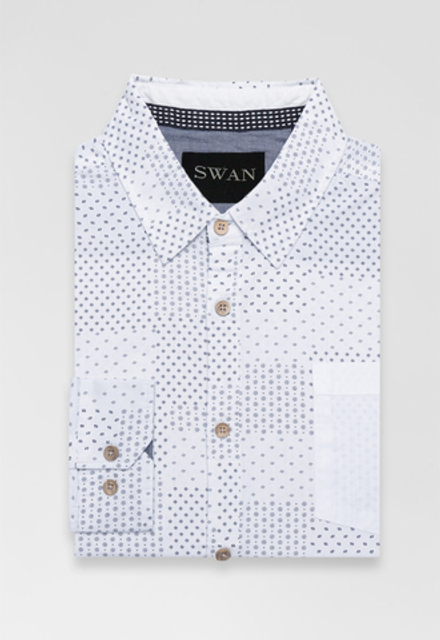 Рубашка с длинным рукавом мужская,белый геометрия, 22LSL-10