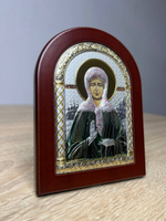 Матрона, икона арочная, красное дерево, эмаль 105х140