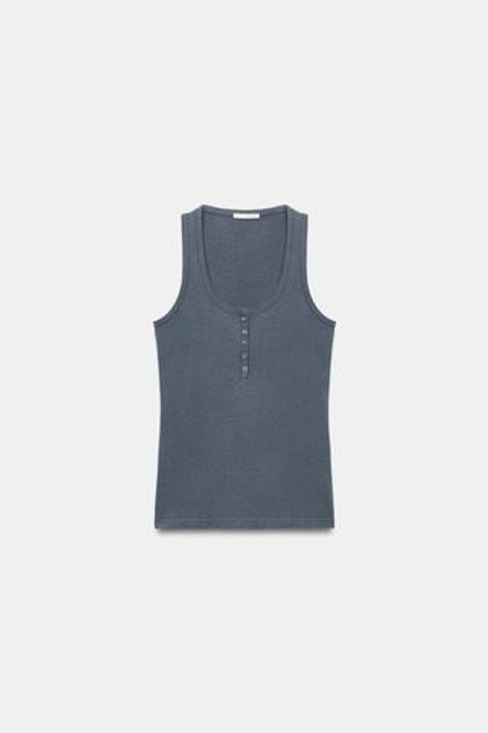 ZARA ТОП С ЛЬНЯНЫМИ ПУГОВИЦАМИ, ПУДРОВО-СИНИЙ
