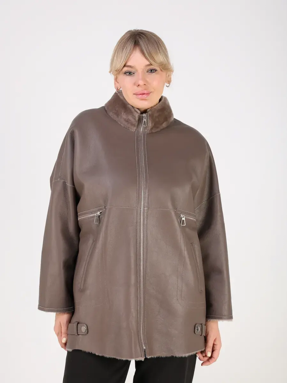 Дубленка зимняя натуральная оверсайз больших размеров