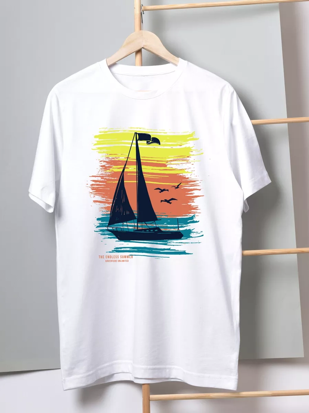 Футболка мужская белая с морским принтом дышащая