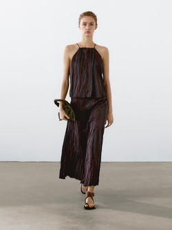 Massimo Dutti Топ из струящейся ткани в полоску с горловиной халтер, бордо