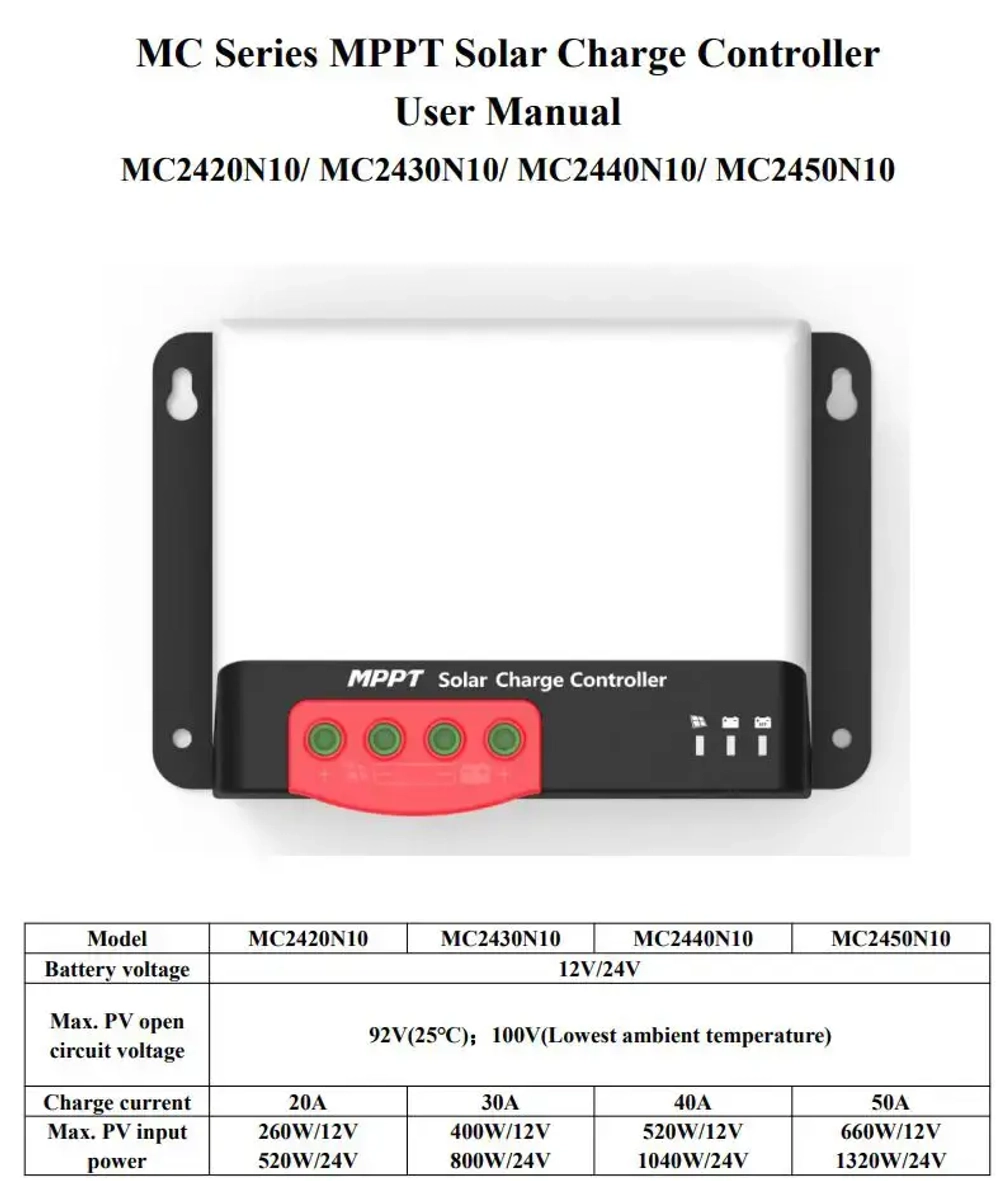 Контроллер заряда SRNE MPPT MC2420N10 [20A / 12/24V / 260/520W]