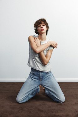 ZARA ДЖИНСЫ TRF ПРЯМОГО КРОЯ СО СРЕДНЕЙ ПОСАДКОЙ, СИНИЙ