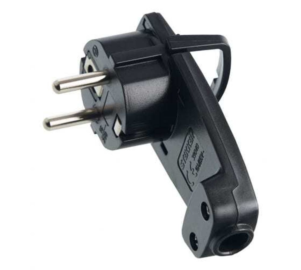 Вилка FERON угловая плоская с кольцом с/з 250 В, 16 А,