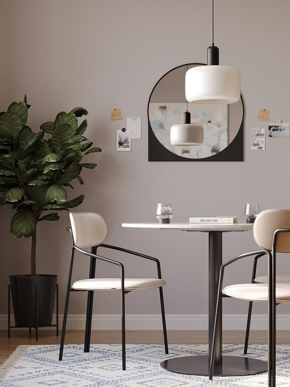 Стол обеденный trond, D100 см, белый мрамор/черный