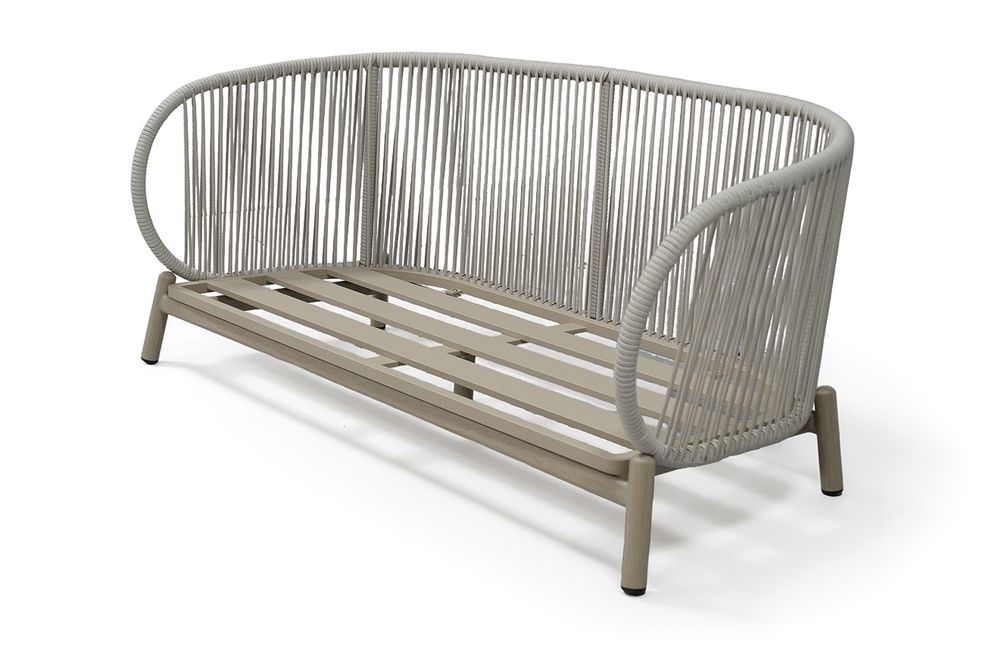 "Прато" диван двухместный из искусственного ротанга, цвет светло-серый, каркас под дерево (холодно-бежевый)