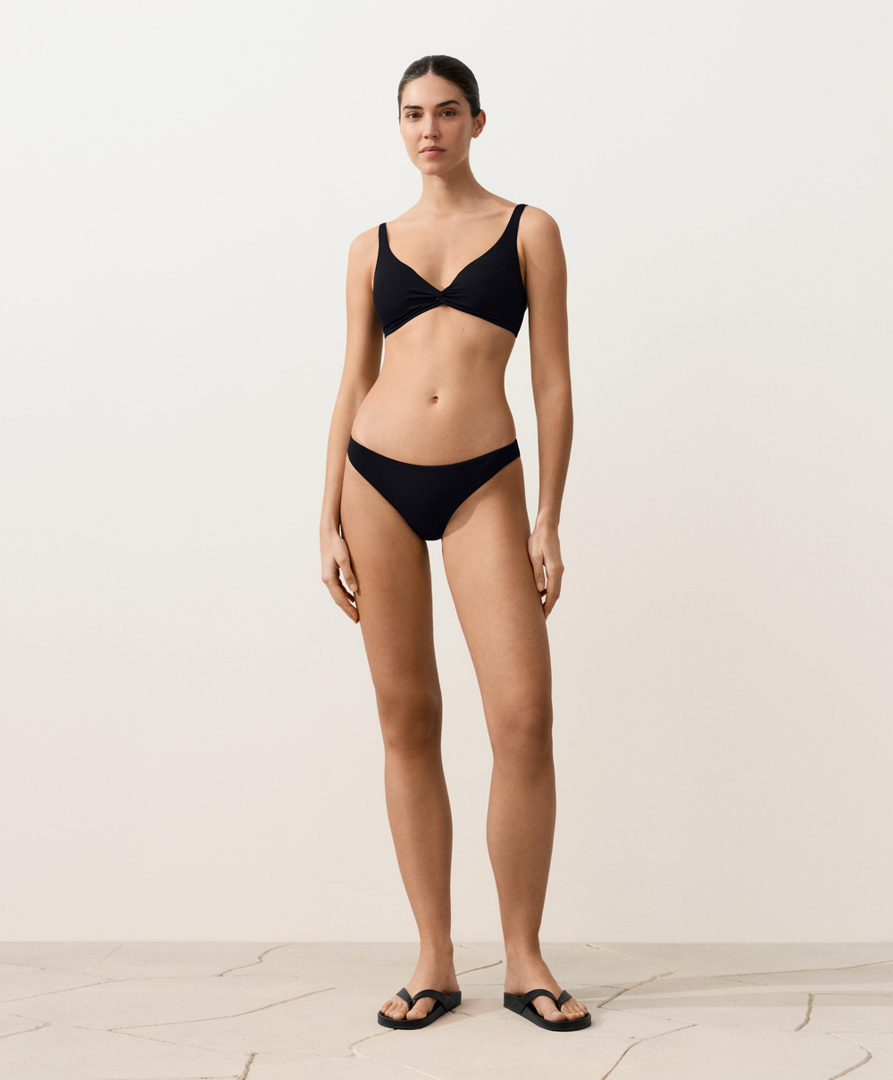 OYSHO Бикини-топ с завязками на шее и узором пике, черный