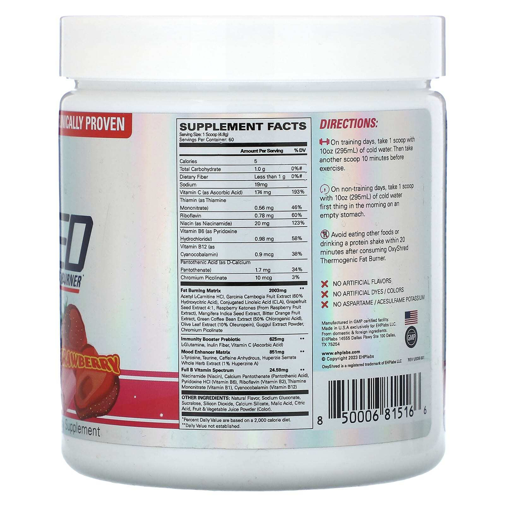 EHPlabs, OxyShred, термогенный сжигатель жира, Cosnic Blast, клубника, 288 г (10,16 унции)