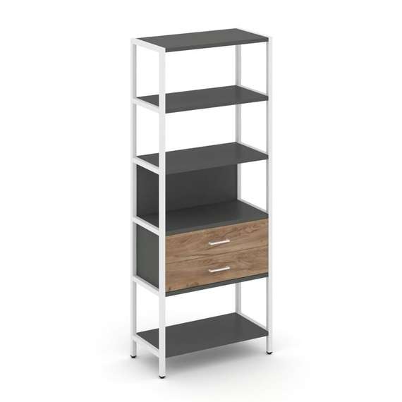 Shelf System Односекционный стеллаж пятиярусный с ящиками SN.STM-512 Антрацит/Дуб Табак/Металл Белый