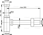 Сифон для умывальника ?32 Alca Plast A401 DESIGN, цельнометаллический