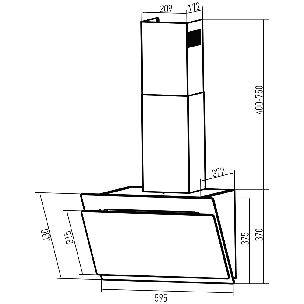 Наклонная вытяжка Oasis серии PRO NR-60B