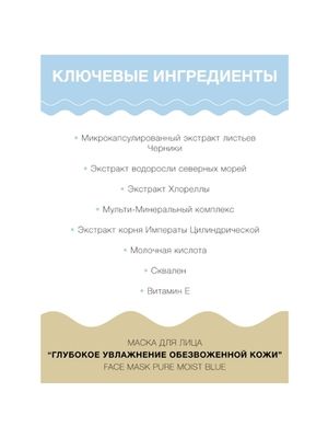 Lululun Набор из 7 масок для лица “Глубокое Увлажнение Обезвоженной Кожи” Face Mask Pure Moist Blue