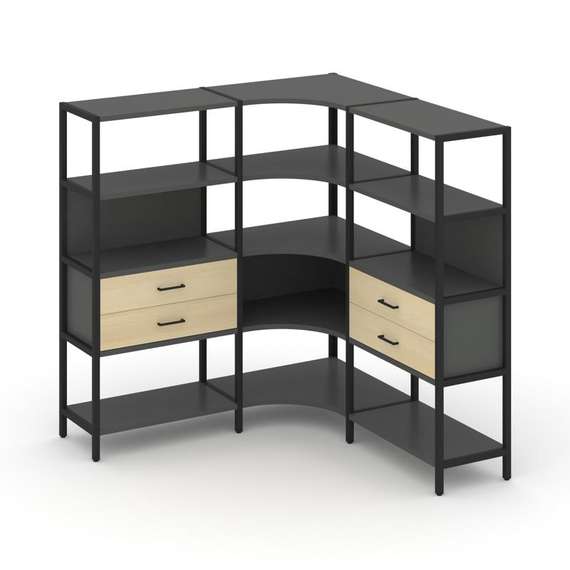 Shelf System Трехсекционный угловой стеллаж четырехярусный с ящиками SN.STMU-431 Антрацит/Акация Лор