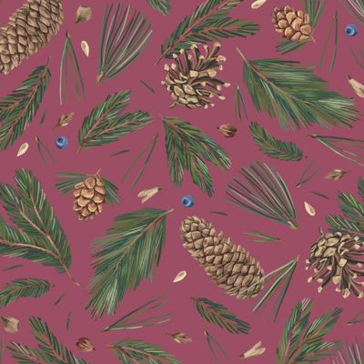 Хвойный паттерн на розовом фоне