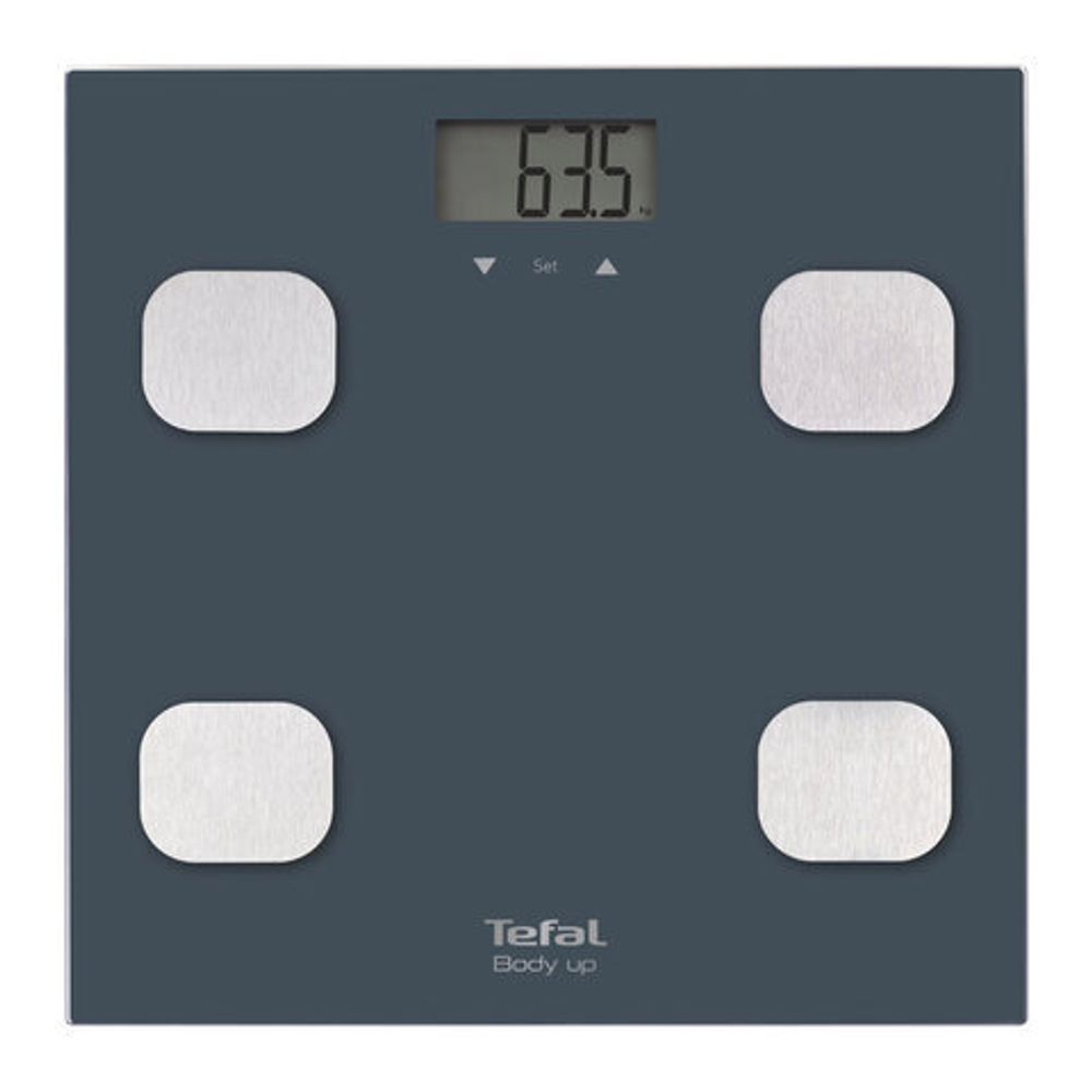 Весы напольные TEFAL Body Up BM2520V0, электронные, максимальная нагрузка 150 кг, квадрат, стекло, серые, 2100111795