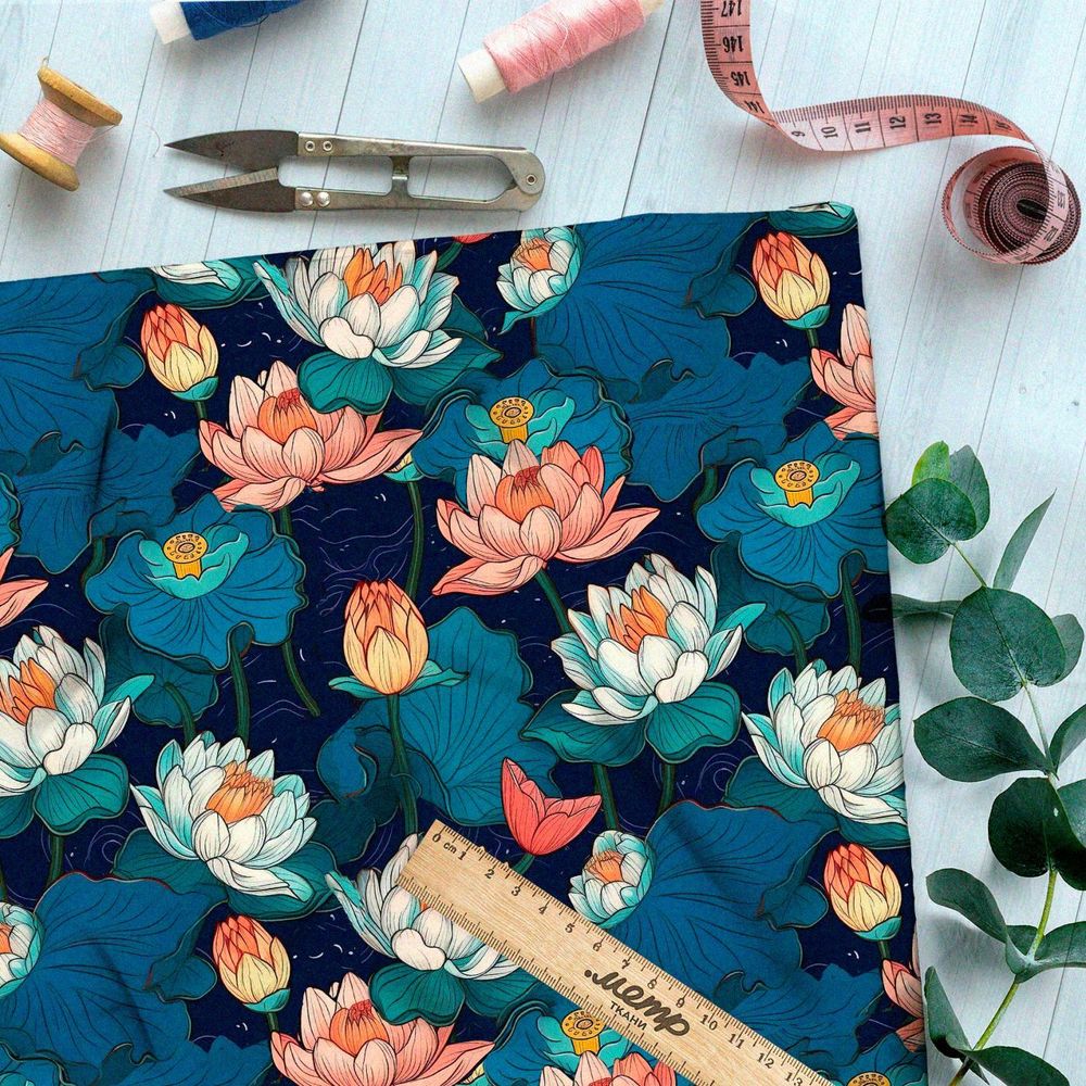 Ткань премиум сатин ночные лилии