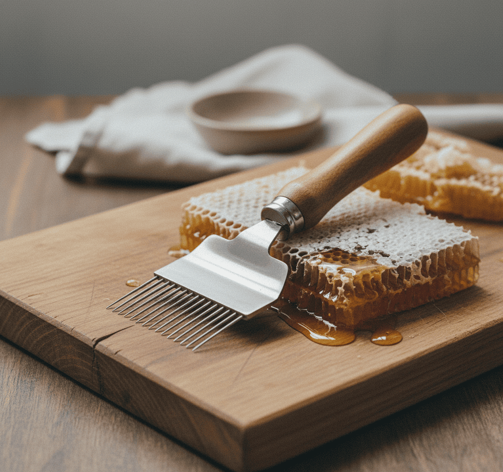 Вилка для распечатки сот (игла прямая, нерж. сталь, деревянная ручка)