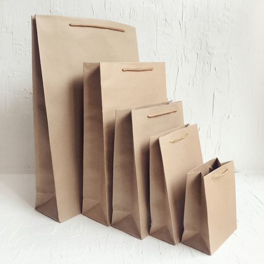 Плотный крафт пакет 420 х 320 х 100 мм, с веревочными ручками